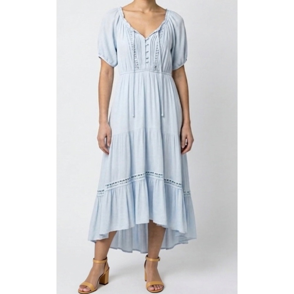 Hello Molly Light Blue Midi Dress with Lace Trim